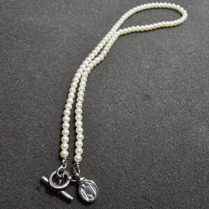 Vintage Ralph Lauren RL Faux Pearl Sterling Silver 925 Toggle Charm Necklace 16"